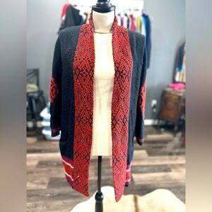 Lucky Brand Aztec Open Front Womens Medium Long Sleeve Cardigan Sweater Linen